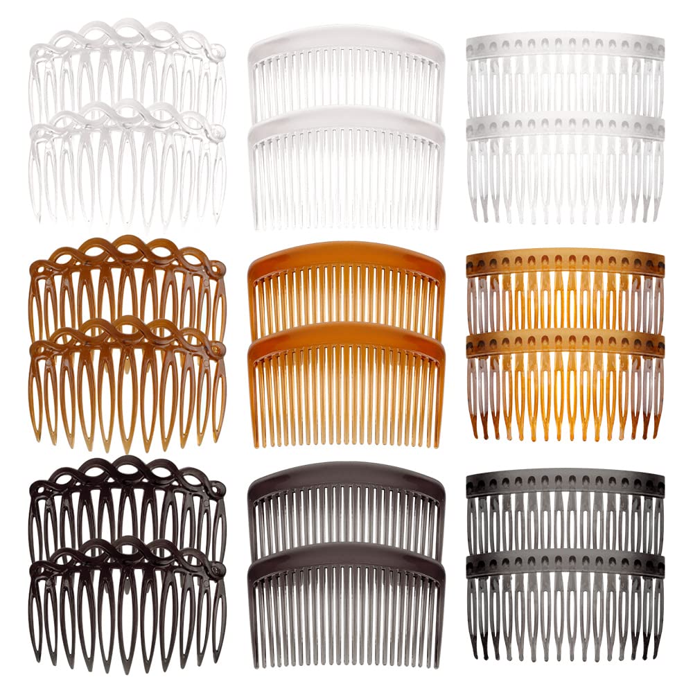 BOJVESH 18 Pcs French Side Combs for Women and Girls, Plastic Side Hair Twist Decorative Comb with Teeth, Hair Combs Slides Hair Clips Accessories for Bridal Wedding Veil Girls Thick and Fine Hair