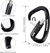 2 Pack Carabiner Clip 12KN Auto Lock Twist Lock D Shape Heavy Duty view 2