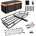 MeeFar Hitch Mount Cargo Carrier Basket 53" x19" x 5"+Waterproof Cargo Bag 15 Cubic Feet(51" x17"x 18"),Hauling Weight Capacity of 500 Lbs fit on 2 Inch Receiver with Hitch Stabilizer,Net and Straps