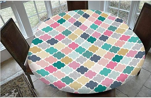Amazon Com Elastic Edged Polyester Fitted Table Cover Classical Moroccan Tiles With Dots In Playful Colors Eastern Art Modern Display Decorative Tablecloth Fits Oval Olbong Tables 24x48 For Holiday Home Christm Home Kitchen