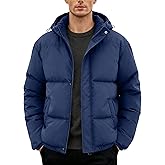 YIGAMA Men's Hooded Puffer Jacket Winter Quilted Coat with Full Zip Wind-Resistant and Water-Resistant