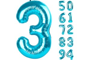 IWERP 3 Balloon, Blue Number Balloons 40 Inch, 3rd Birthday Decorations for Kids Girls Boys, Men Women Blue Party Supplies for Party Decorations, Number 3 Balloon