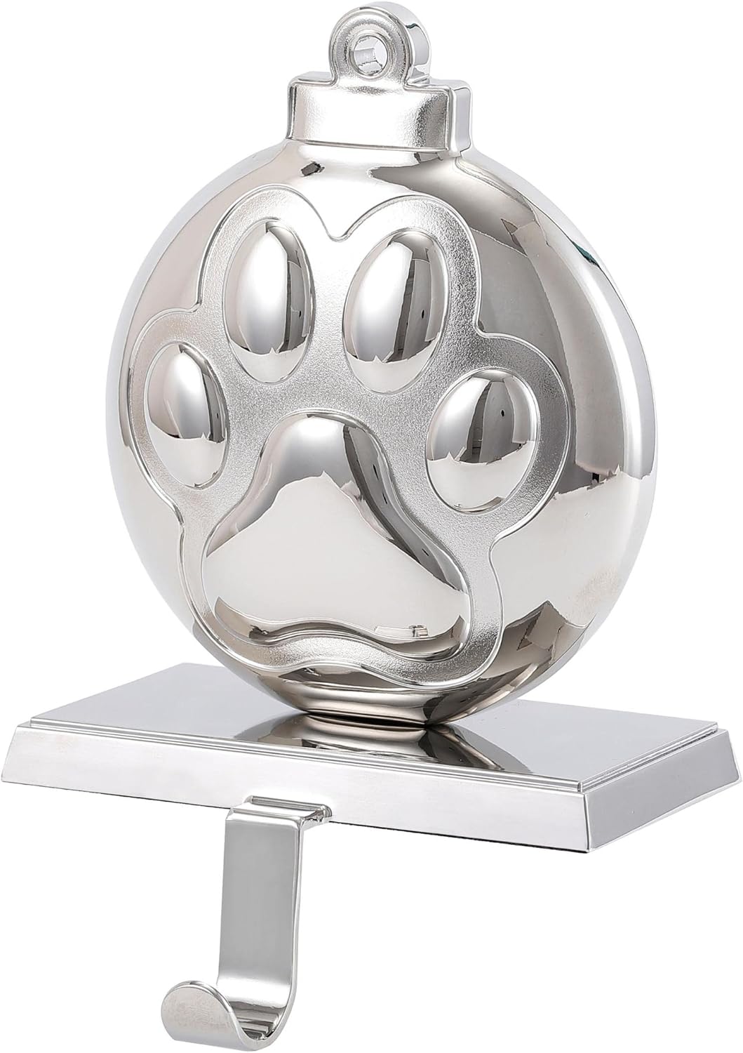 Stockings & Holders - BIRDROCK HOME Dog Paw Print Stocking Holder | Chrome Finish with Non-Scratch Base | 1.7 lbs, 7.3” High x 5” Wide | 3 lbs. Weight Limit | Pet Fireplace Mantle for Christmas Stockings