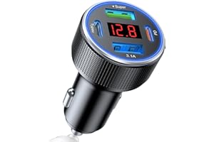 AGEK USB C Car Charger, 4 Port 78W Dual USB Car Charger Adapter Fast Charging Multi Port Cigarette Lighter Adapter with Voltmeter Type C Phone Car Accessories for iPhone 17/16/15/14, Samsung Galaxy, iPad