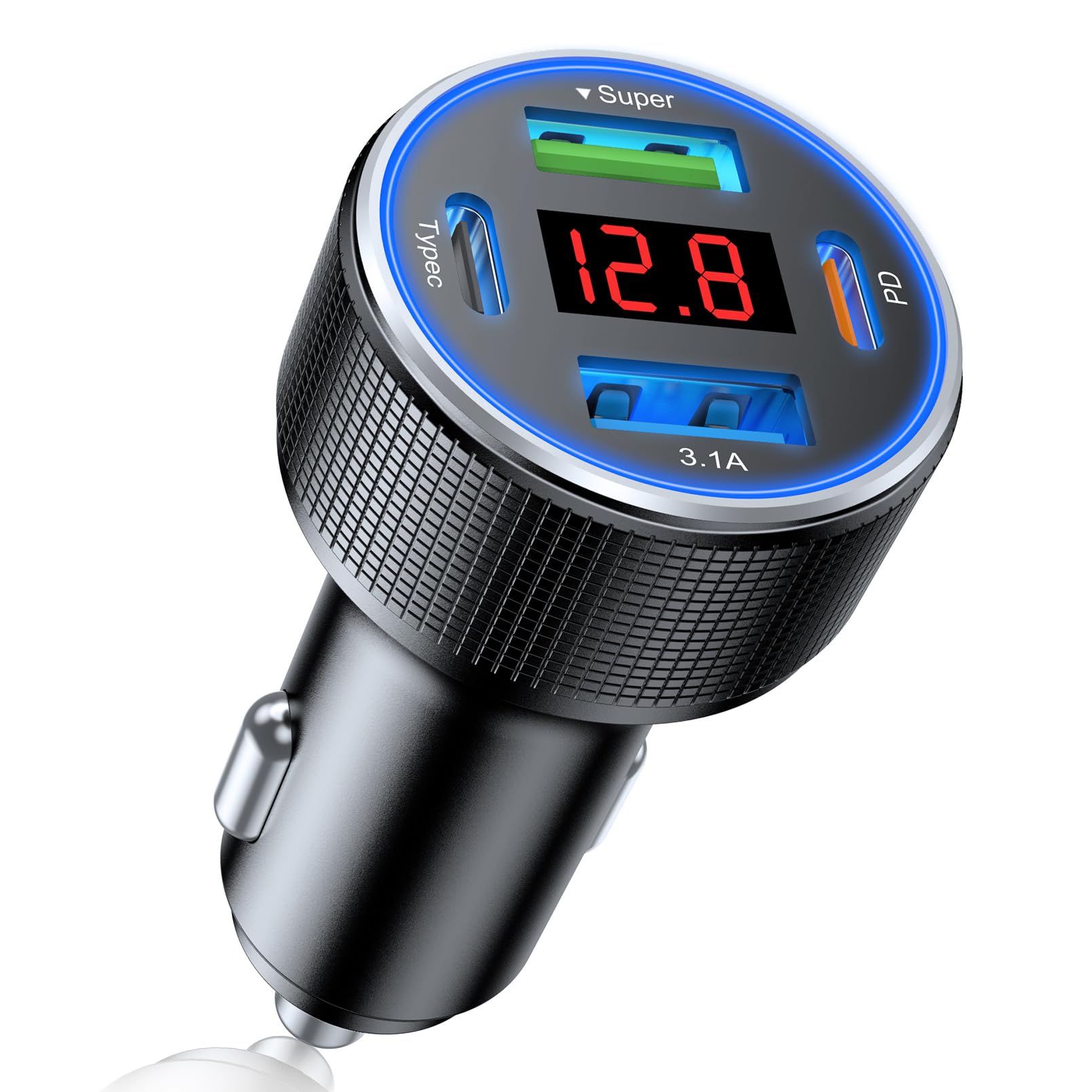Photo 1 of USB C Car Charger, 4 Port 78W Dual USB Car Charger Adapter Fast Charging Multi Port Cigarette Lighter Adapter with Voltmeter Type C Phone Car Accessories for iPhone 16/15/14/13, Samsung Galaxy, iPad
