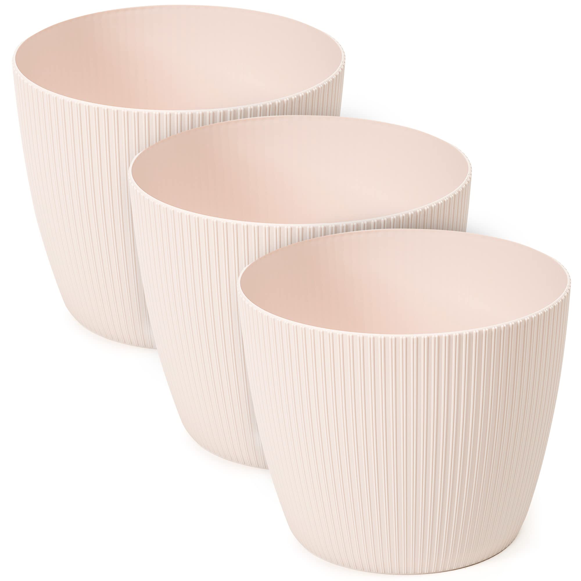 TULMERO Matte Flower Pot, Plastic Planter, Decorative Pot for Large Plants, 3 x Flower Pot Set, Flower Pot Herb Pot, (3 Pack) Powder Pink, Diameter 19 cm