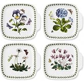Portmeirion Botanic Garden Canape Plates - Assorted Floral Motif, Set of 4 | 7.25" Floral Porcelain Serving Dishes, Ideal for Appetizers, Desserts &amp; Snacks, Oven, Microwave, Freezer &amp; Dishwasher Safe