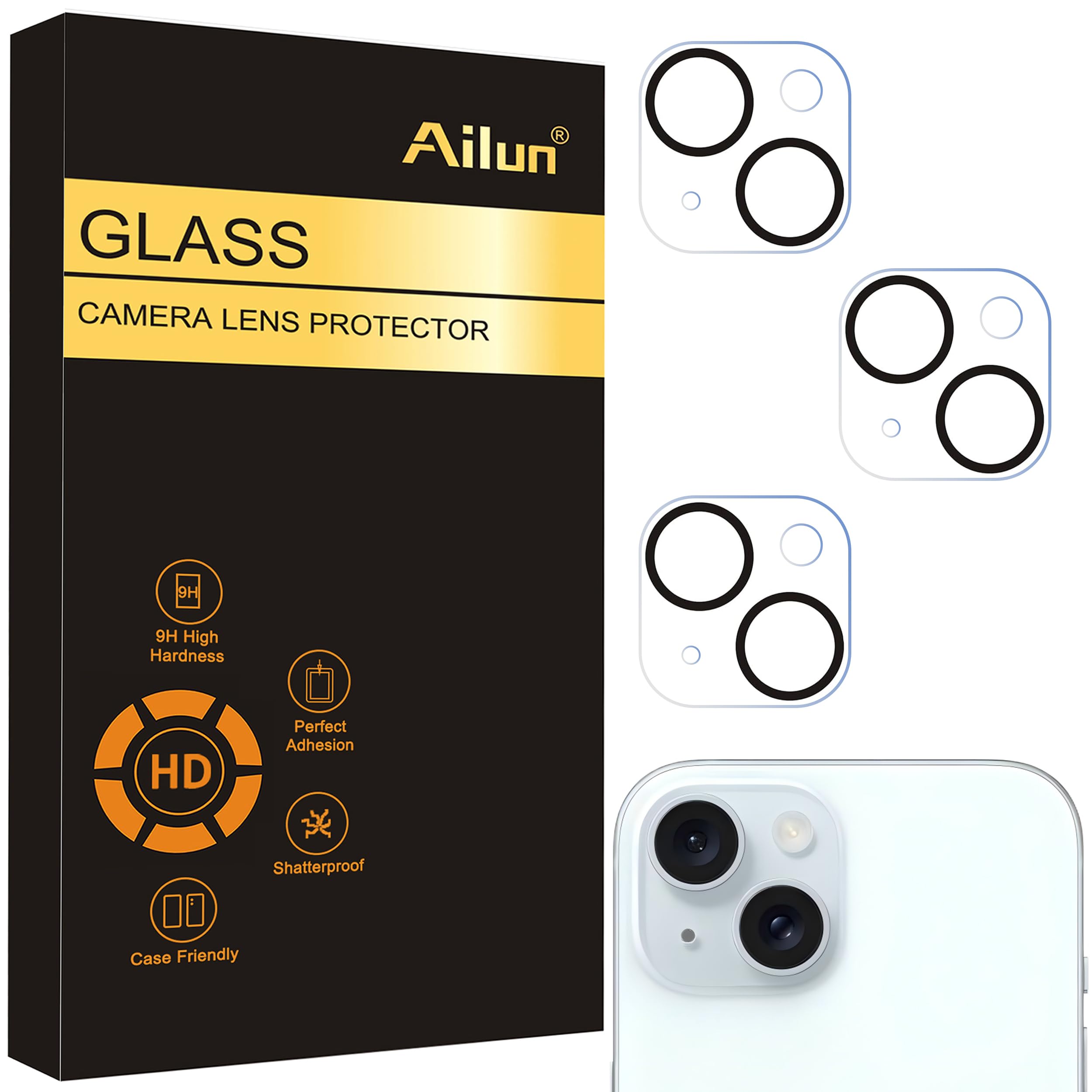 Photo 1 of Ailun 3 Pack Camera Lens Protector for iPhone 15 / iPhone 14 ? iPhone 15 Plus/iPhone 14 Plus,Tempered Glass,9H Hardness,Ultra HD,Anti-Scratch,Case Friendly,Does not Affect Night Shots