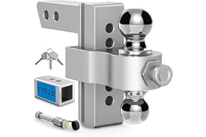 NenNicht Adjustable Trailer Hitch, Drop Hitch Fits 2 Inch Receiver, Height Aluminum Tow Hitches with Dual Ball (2" x 2-5/16") GTW 12,500 LBS, Heavy Duty Towing Hitch Ball Mount