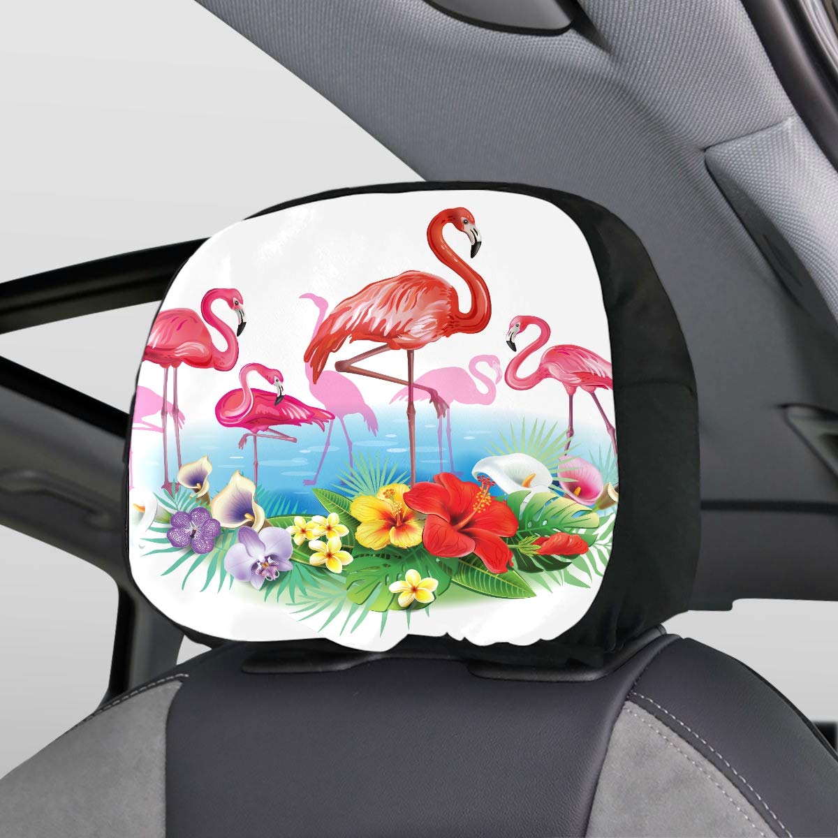 Headrest Covers for Cars Flamingoes Arrangement Tropical