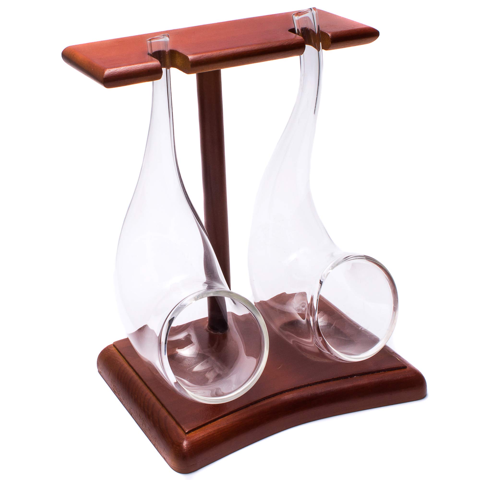 Vinology Bar Bespoke Pipe Sipping Glasses Set with Wooden Display Stand 75ml - Pack of 2 - Smoking Cocktails