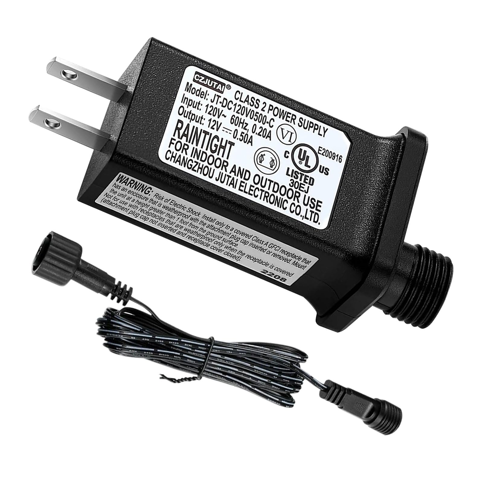 Photo 1 of 12V 0.5A LED Controller with Extension Cord, Replacement Model JT-DC120V0500-C Class 2 Power Supply IP44 LED Light Controller Low Voltage Transformer for Christmas String Light Inflatable Decorations