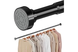 Supforce No Drilling Closet Rods for Hanging Clothes, Closet Rod with Heavy Duty Pressure-Mounted, 17-69 Inches Adjustable Spring Closet Rod for Closet Wardrobes Bathroom Laundry RV Room (Black)