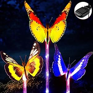 Garden Solar Lights, YUNLIGHTS 3pcs Outdoor Garden Stake Lights Multi-Color Changing LED Fiber Optic Butterfly with Purple LED Light Stake for Garden Patio Backyard Decoration