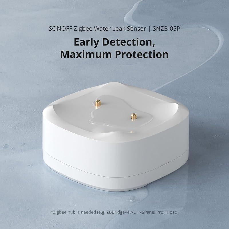 SNZB-05P detetor de água Zigbee + cabo sensor de água WLDC200, detetor de água para cozinhas, caves e casas de banho, compatível com Alexa e Google, requer hub Zigbee.