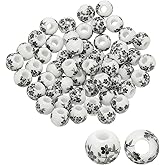 PATIKIL 50 Pcs Ceramic Beads for Jewelry Making, 8mm Flower Printed Round Porcelain Beads Handmade Glazing Beading Supplies for Earring Necklace Bracelets DIY Crafts, Orchid Black