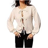 SHENHE Women's Cardigan Sweaters Tie Front Bow Lightweight Cardigan Long Sleeve Fall Outerwear