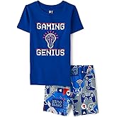 The Children's Place boys Short Sleeve Top and Shorts Snug Fit 100% Cotton 4 Piece Pajama Set