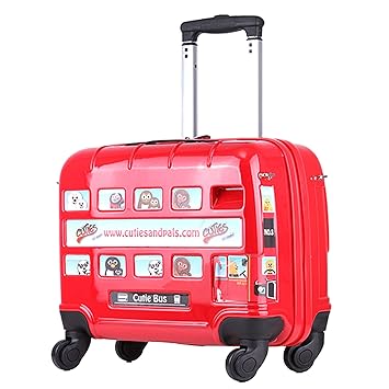 DI GRAZIA ABS and Polycarbonate Red London Bus Shape Boys and Girls Ride On Rolling Trolley with Stickers