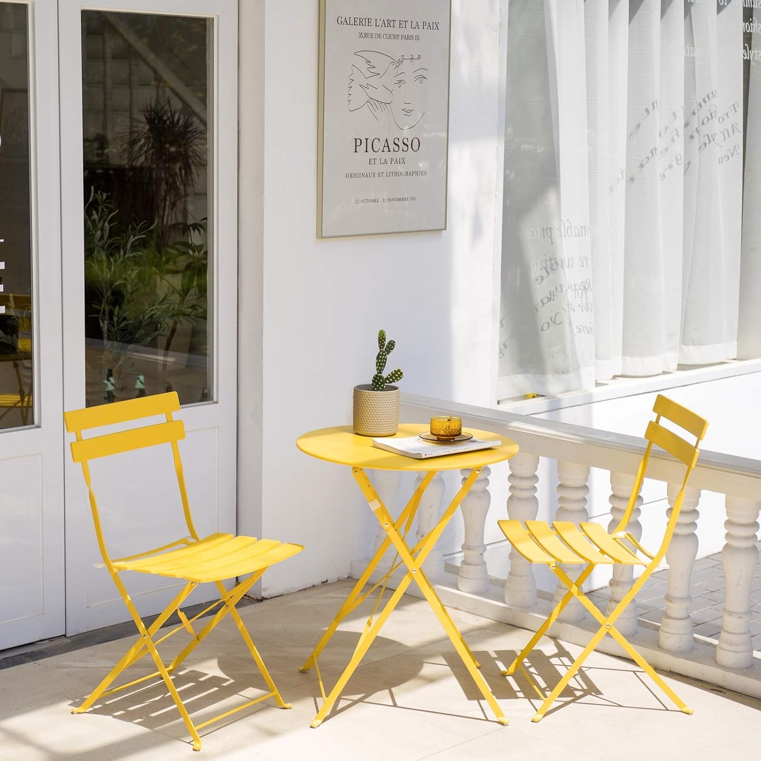 Patio Bistro Set, Outdoor Patio Furniture Sets,3 Piece Patio Set of Foldable Bistro Chairs and Table,Yellow: Garden & Outdoor