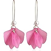 JIUIQL Boho Rose Petal Dangle Resin Earrings - Long Bohemian Drop Acrylic Tiered Flower Earrings - Statement Exaggerated Floral Tassel Earrings for Women