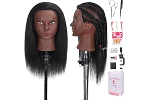 Opini 16" Mannequin Head Human Hair with 100% Real Hair Cosmetology Mannequin Doll Head for Hairdresser Practice Braiding Hairstyling with Free Table Clamp Stand (16 Inch)