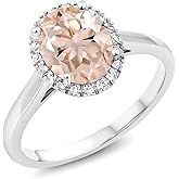 Gem Stone King 10K White Gold Oval Gemstone Birthstone and Diamond Halo Engagement Ring | Oval 9X7MM | Wedding Anniversary Promise Gold Ring For Women