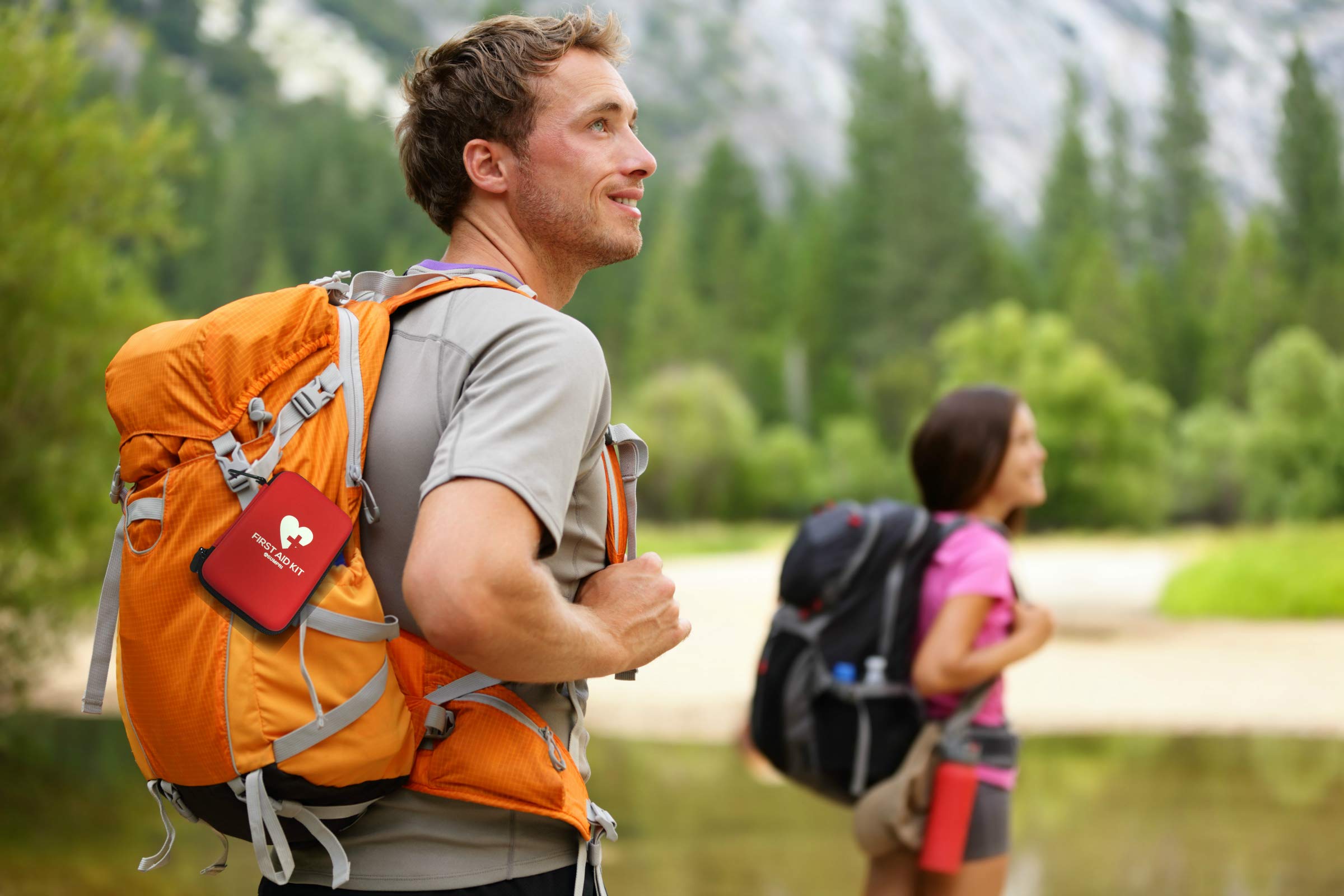 SUMPRI Mini First Aid Kit -Hard Shell Case Camping First Aid Kit -Compact & Lightweight Emergency Medical Supply -Thermal Blanket for Backpacking, Hiking, Travel, Home, Outdoor Or Car -80 Pieces