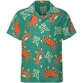 TiwBski Hawaiian Shirts for Men Short Sleeve Summer Crab Pattern Casual Button Down Shirt
