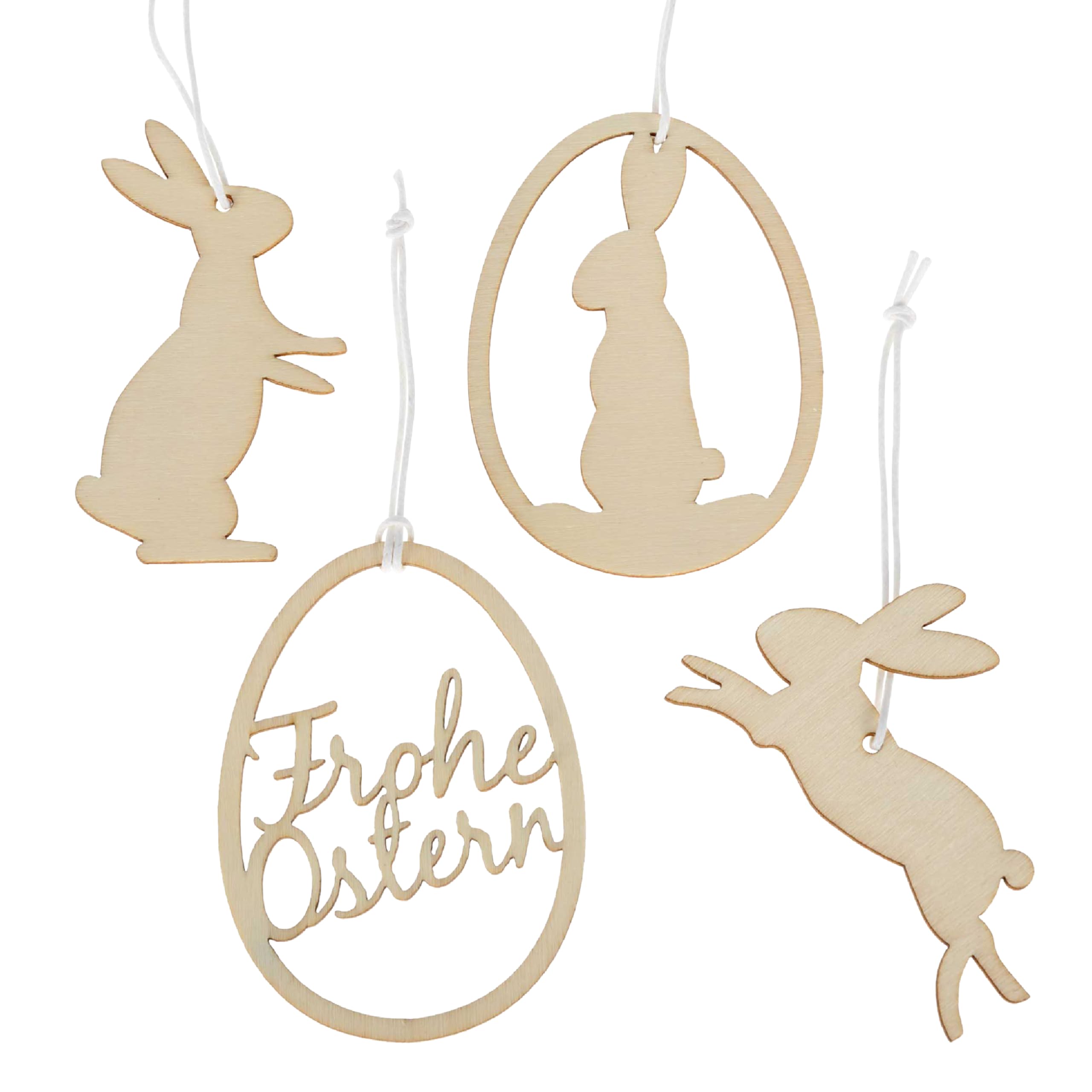 Papierdrachen 12 Wooden Easter Pendants – Reusable Easter Decoration 7 x 7 cm – 1.8 cm Thick – 4 Different Designs 3 x Each – Rabbits – Set 2