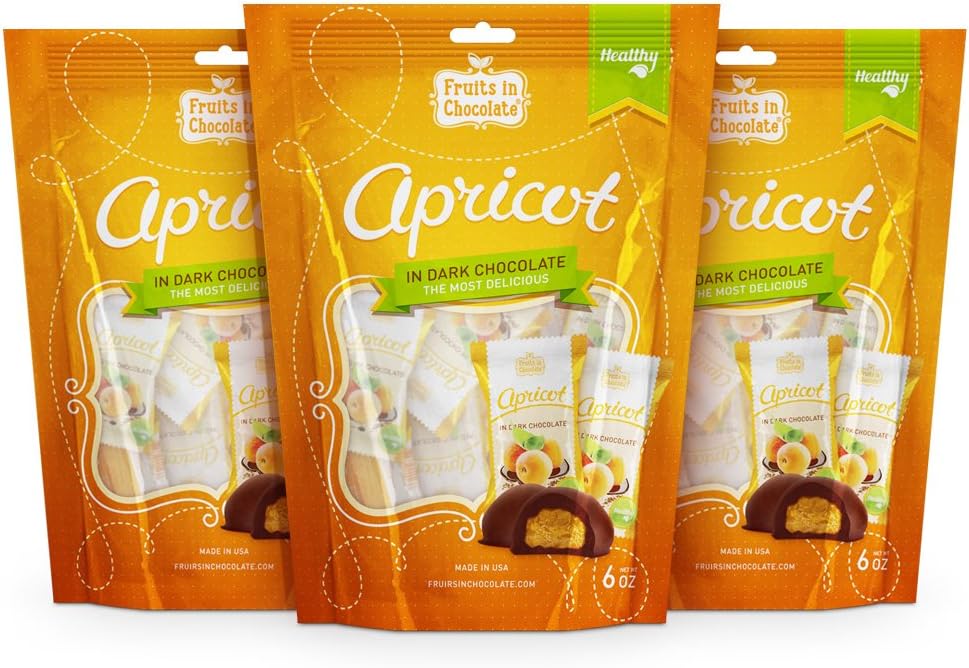 Dark Chocolate Covered Apricots, 6 Oz Bag (Pack of 3)