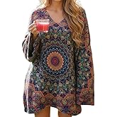 Akivide Women's Oversized Baggy Boho Tops Long Sleeve V Neck Loose Fit Colorful Bohemian Lightweight Knit Top Sweaters