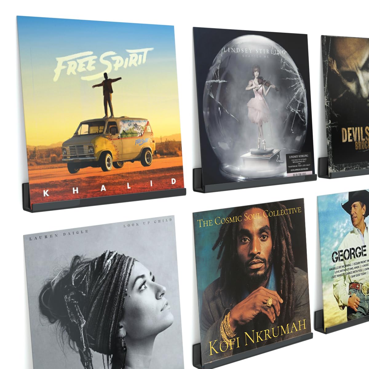 NIUBEE Black Vinyl Record Shelf Wall Mount 6 Pack Acrylic Album Record Holder Display Your Daily LP Listening in Office Home