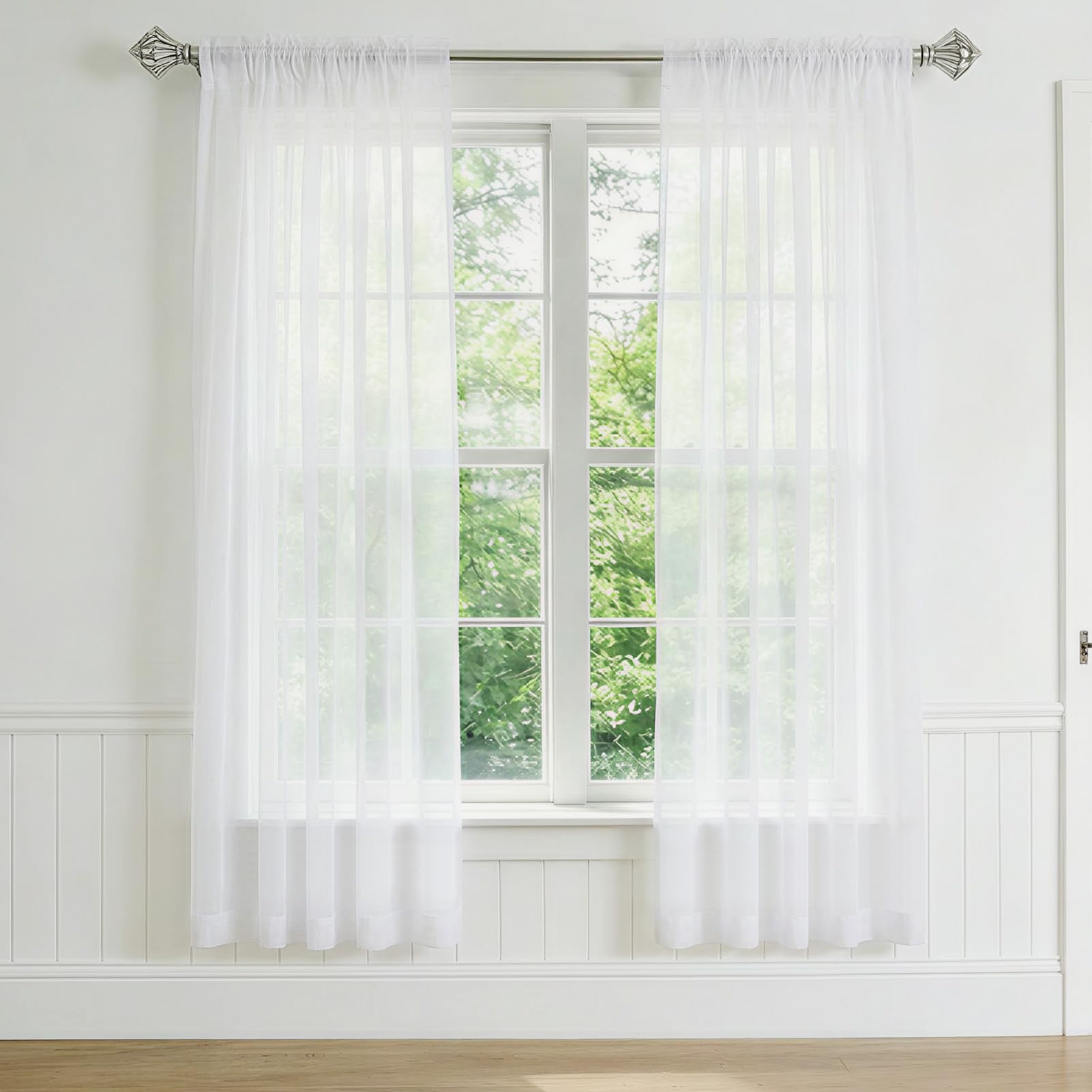 NAKIHOUSE Voile Curtain, 2 Panels Net Curtains for Windows 63 Drop, Elegant Slot Top Sheer Curtains, Light Filtering White Voile Curtains for Living Room, Breathable & Graceful Window Drapes — image 1