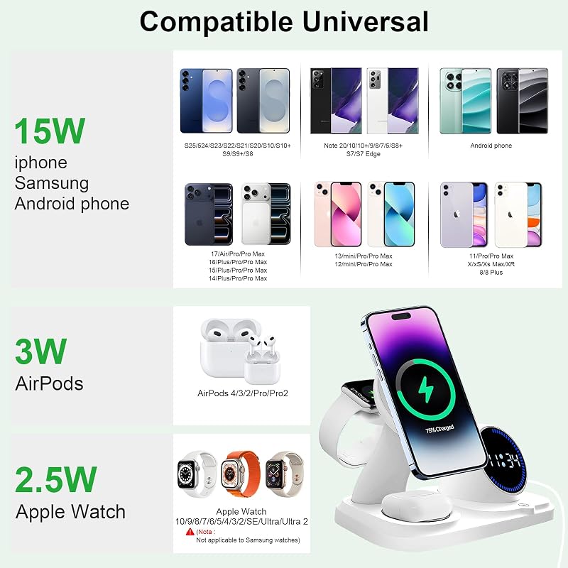 6 en 1 Cargador inalámbrico para iPhone con Altavoz Bluetooth, estación de Carga rápida para iPhone 17/16/15/14/13/12/11/Pro/Max/Plus, para Apple Watch y AirPods — foto 2 de 7
