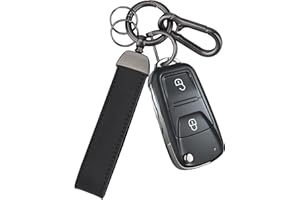 Teskyer Genuine Leather Car Keychain - Heavy Duty Key Chain with Anti-Lost D-Ring and Carabiner Clip for Home & Car Keys