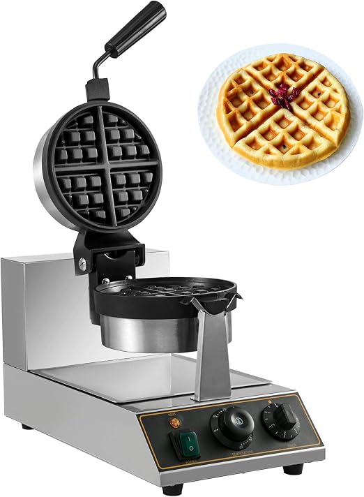 BuoQua Commercial Rotated Round Waffle Maker Nonstick Electric Rotating Egg Waffle Maker Machine Stainless Steel Temperature and Time Control Belgian Waffle Maker: Amazon.co.uk: Kitchen & Home