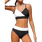 ADIFUN Girls Swimsuit V Neck Bikini Set Color Block with Cover Up 3Pcs Bathing Suits