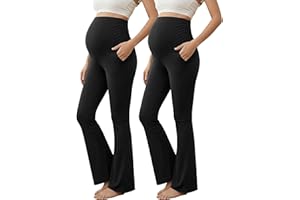 Maternity Casual Pants Stretchy Lounge Wide Leg Trousers Pants Workout Yoga Pregnancy Pants with Pockets,Two-Pack