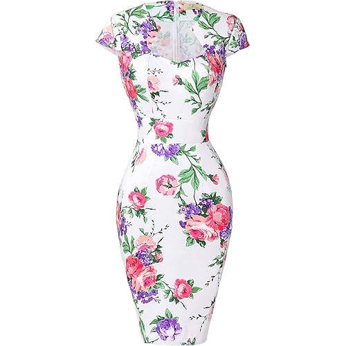 GRACE KARIN Women's 50s Vintage Pencil Dress Cap Sleeve Wiggle Dress CL7597