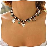 Sunongxin Cowgirl Necklace, Brown Velvet Choker Necklaces for Women, Western Silver Charm Necklace for Country Jewelry, Turquoise Choker for Good Luck