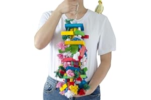 Deloky Bird Block Knots Tearing Toy- 19.7 inch Multicolored Natural Wooden Parrot Chewing Toy Suggested for Macaws cokatoos, African Grey and a Variety of Amazon Parrots. (Large Size)
