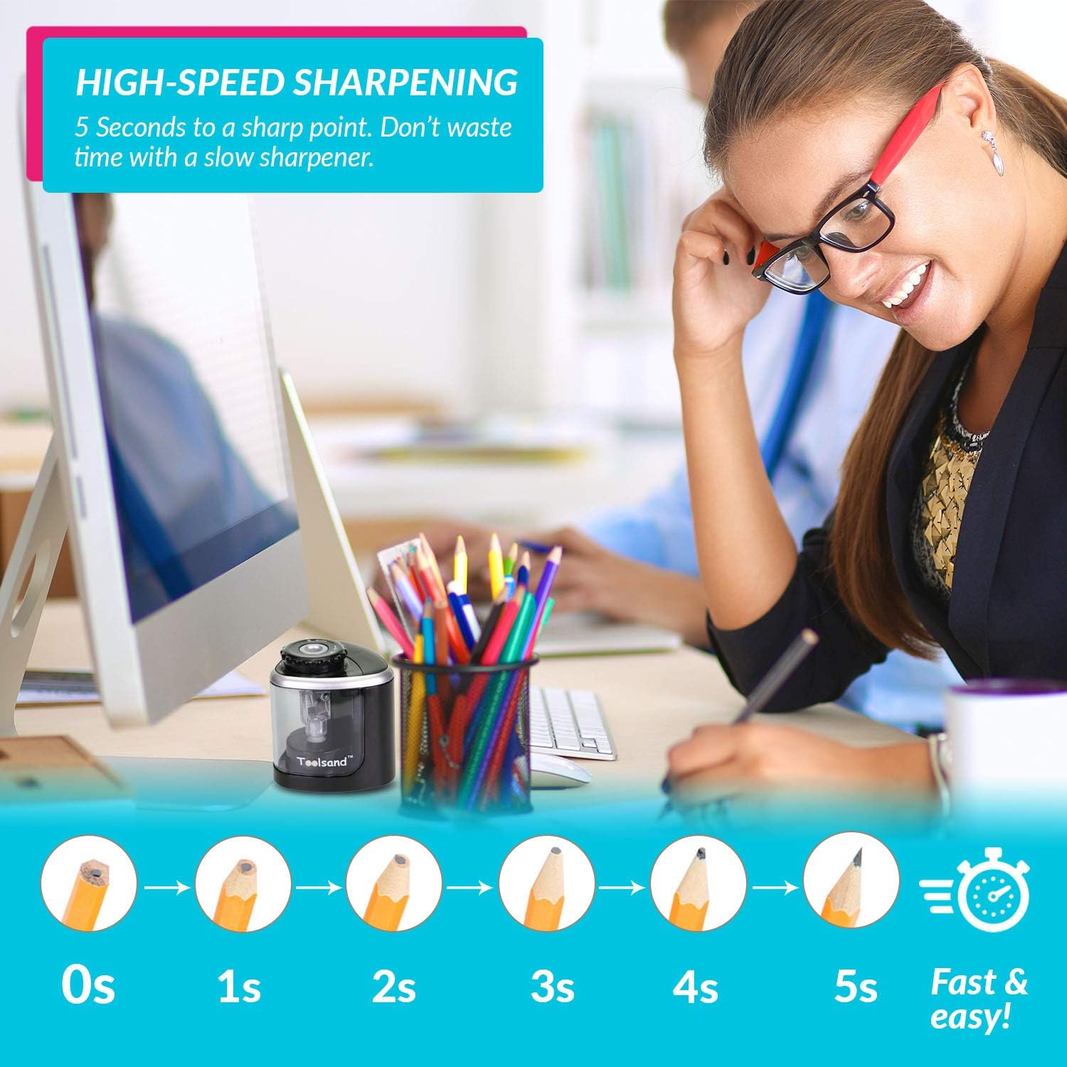 Electric Pencil Sharpener, Battery-Powered, Batteries Included, High-Speed Automatic, best for Colored, No. 2 Wood Graphite Pencils, Home Office School Classroom Adults Kids, Straight Blade (Black) : Office Products