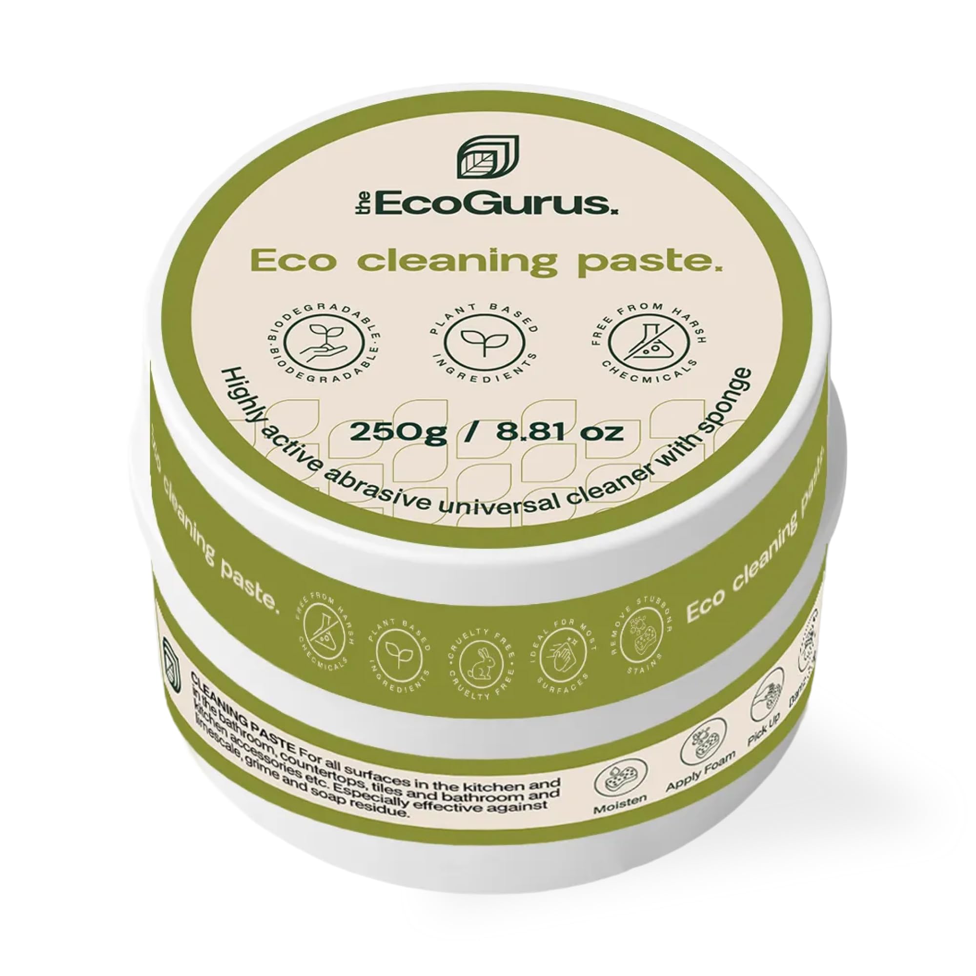 Natural Eco Cleaning Paste with Sponge | Multipurpose Surface Cleaner | Suitable for Most Surfaces | Stain Remover for Stainless Steel, Walls, Shower Surfaces