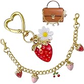 QXUJI Gold Decorative Strawberry Cherry Bag Chain and Keychain, Short Purse Strap Extender Replacement, Heart Flower Daisy Ke