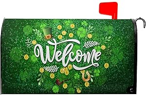 Granbey Happy St Patrick's Day Mailbox Covers Magnetic Standard Size 25.5x21 Inch Good Luck Leaf Shamrock Welcome Mailbox Cover Leprechaun Hat Wraps Post Letter Box Cover for Holiday Garden Yard