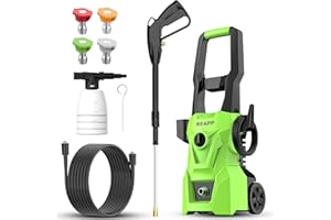 REAPP Electric Pressure Washer,Foam Cannon,4 Quick Connect Pressure Nozzles,Power Washer 3000 PSI 2.4 GPM, High Pressure Cleaning Machine for Cars/Fences/Driveways/Patios/Home (Green)