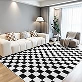 Terrug Black and White Checkered Rug for Living Room,5x7 Area Rugs Washable with Non Slip for Bedroom,Soft Low Pile Stain Resistance Retro Carpet for Dorm Kids Room