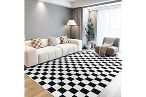 Terrug Black and White Checkered Rug for Living Room Bedroom, 5x7 Soft Washable Area Rug with Non Slip, Low Pile Stain Resistance Carpet for Kids Room Entryway Kitchen Dorm