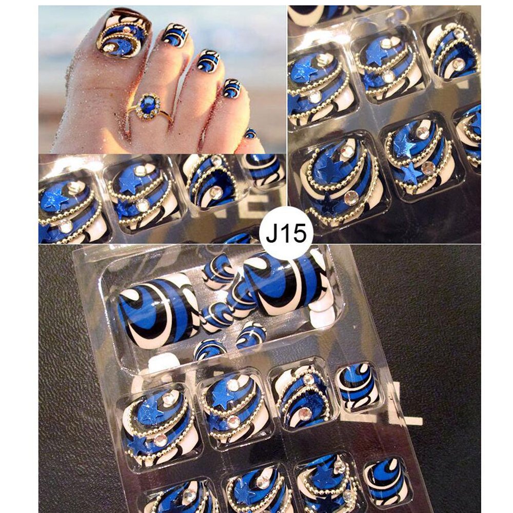 Buy LuckySHD 24Pcs 3D Blue Bling Toenail Art Jewelry Glitter Rhinestone  Decor Toe Nail Tips Pre Designed Artificial Toe Nails Online at  desertcartINDIA